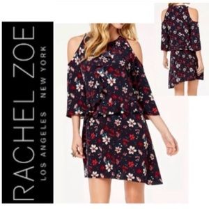 ZOE by RACHEL ZOE Blue A-Line Floral Cold Shoulder Dress $149 S